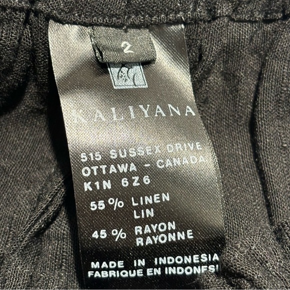 KALIYANA Sz 2 Pull On Pants Linen Blend Wide Leg Elastic Waist High Rise Trouser - Picture 6 of 8